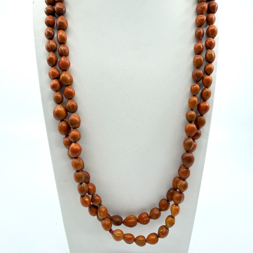 Long Natural Seed Bead Necklace - Boho Rustic Minimalist Layering Jewelry
